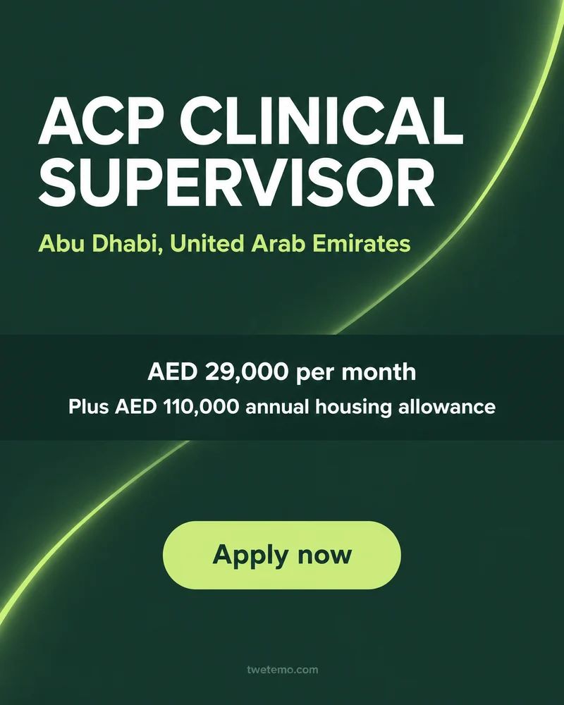 TW Etemo recruitment advert for ACP Clinical Supervisor in Abu Dhabi, UAE