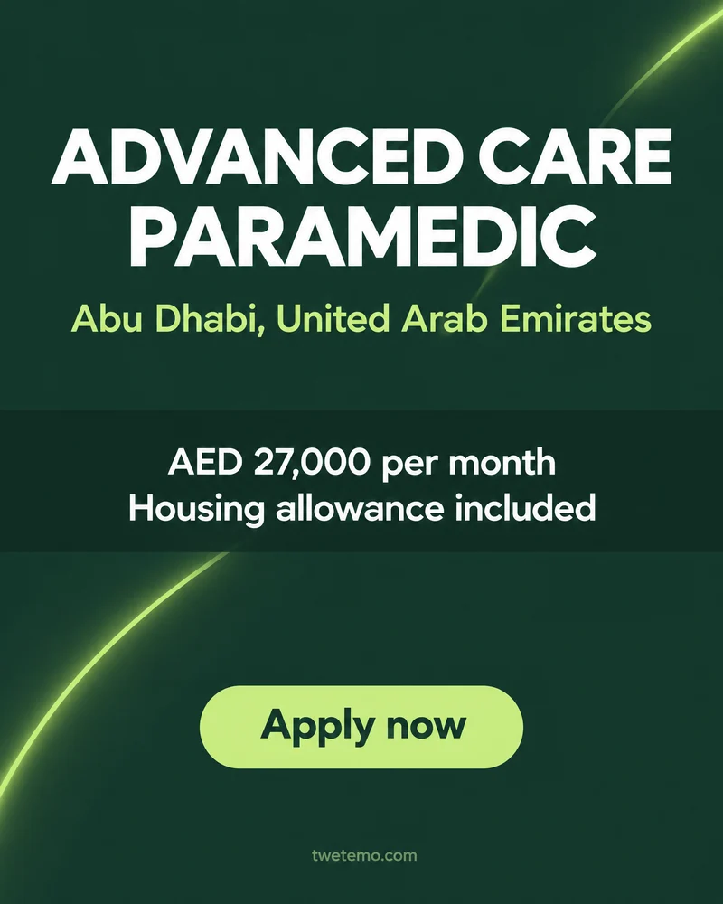 TW Etemo recruitment advert for Advanced Care Paramedic in Abu Dhabi, UAE