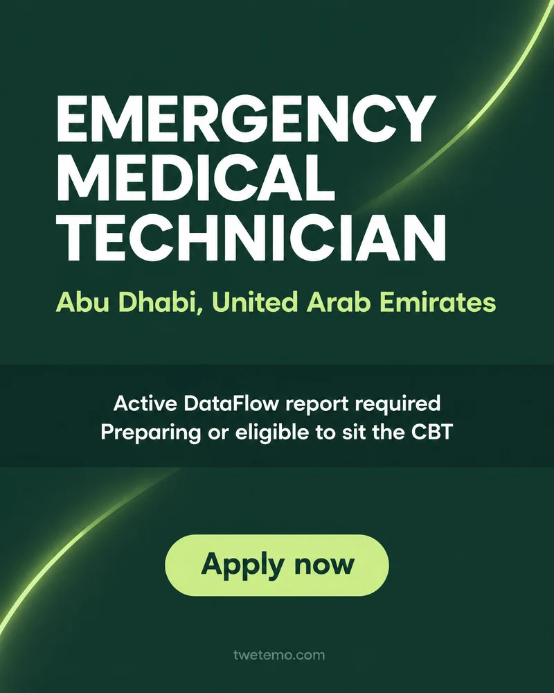 TW Etemo recruitment advert for Emergency Medical Technician in Abu Dhabi, UAE